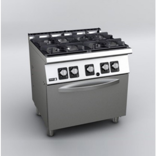 Piano de cuisson professionnel 4 feux gaz + four GN2/1 ELECTRIQUE