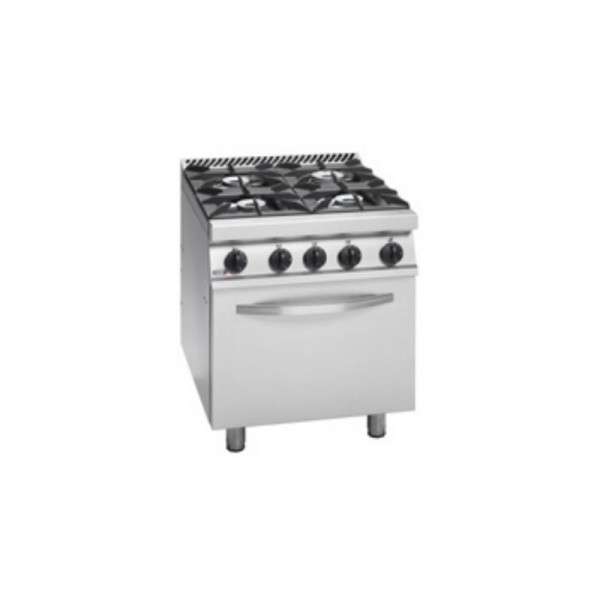 Cuisinière mixte inox, 4 feux gaz, four électrique