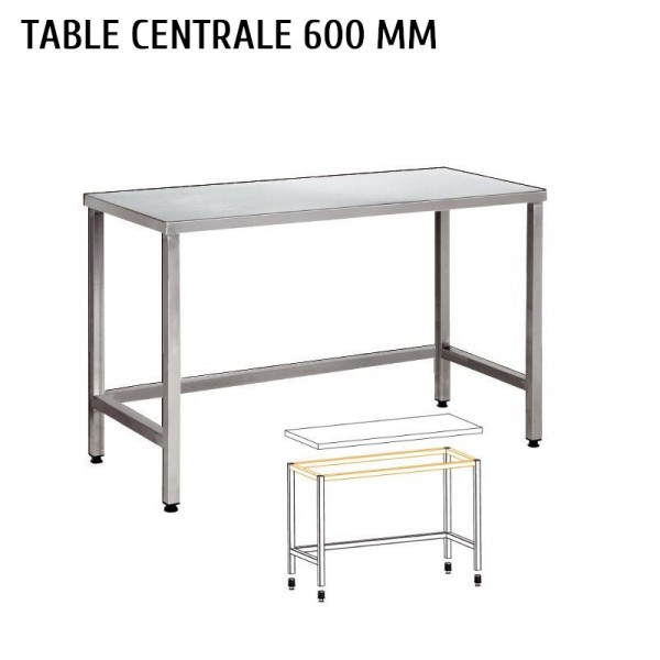 Table inox centrale à roulettes profondeur 600 mm